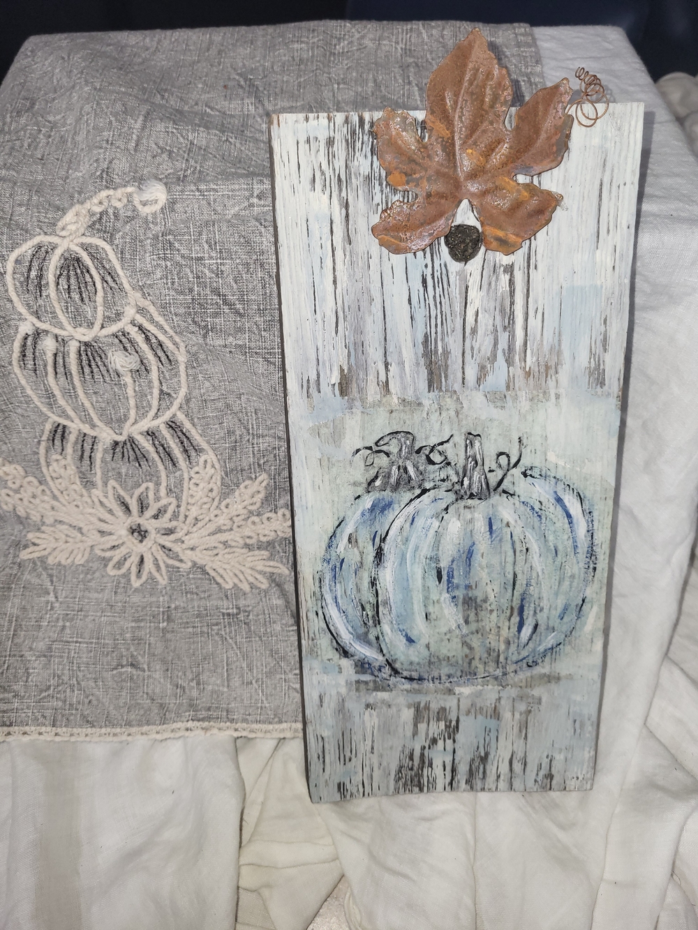 Rustic White & Blue Pumpkin Barnwood Wall Art